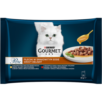 Purina Gourmet Perle Gravy Delight csirkével/marhával nedves macskaeledel 4 x 85 g