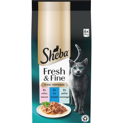 Sheba alutasakos nedves macskaeledel felnőtt macskák részére halas ízesítéssel - 6x50g