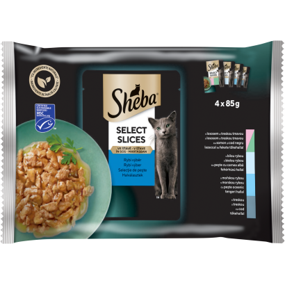 Sheba Select Slices teljes értékű nedves eledel felnőtt macskáknak halválaszték 4 x 85 g (340 g)
