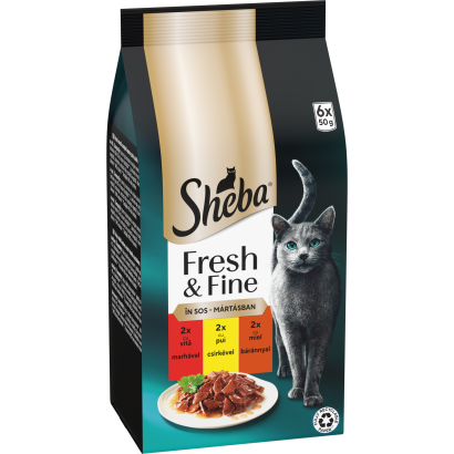 Sheba teljesértékű alutasakos macskaeledel felnőtt macskák számára húsos ízesítéssel - 6x50g