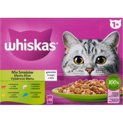 Whiskas 1+ Vegyes Menü teljes értékű nedves eledel felnőtt macskáknak 12 x 85 g (1,02 kg)