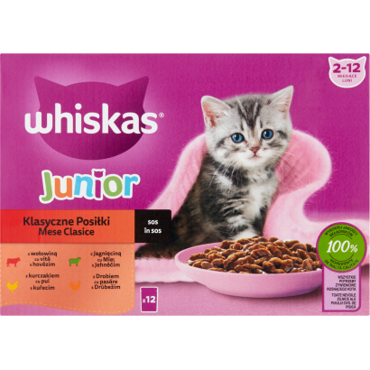 Whiskas Junior Klasszikus Ételek teljes értékű nedves eledel kölyökmacskáknak 12 x 85 g (1,02 kg)