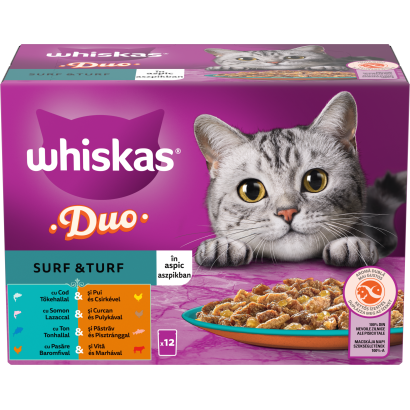 Whiskas Surf&Turf teljesértékű alutasakos macskaeledel felnőtt macskák számára - 12x85g