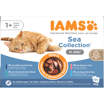 IAMS Delights nedves eledel felnőtt macskáknak tonhallal és heringgel aszpikban. 12x85G