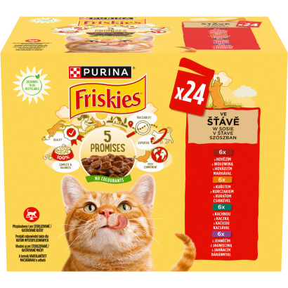 Purina Friskies szószban csirkével/marhával/báránnyal/kacsával nedves macskaeledel 24 x 85 g