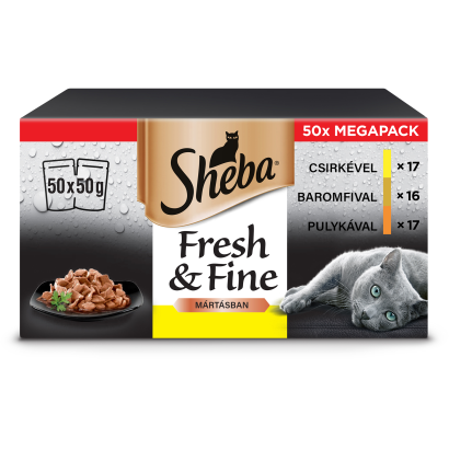 Sheba Fresh & Fine tasakos baromfi vegyes válogatás mártásban felnőtt macskák számára 50 x 50 g