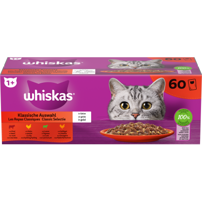 Whiskas klasszikus tasakos eledel válogatás felnőtt macskák számára, 60x85g