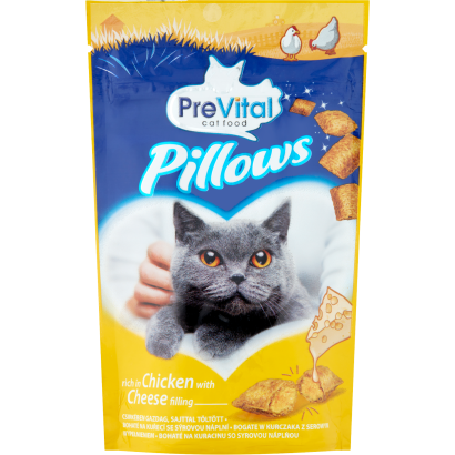PreVital Pillows jutalomfalatkák macskák számára, csirkében gazdag, sajttal töltött 60 g