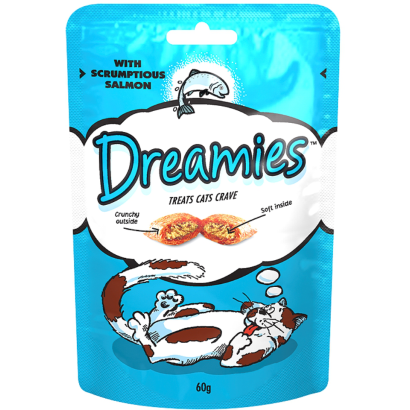 Dreamies kiegészítő macskaeledel lazac ízzel felnőtt macskáknak & 8 hetesnél idősebb kölyköknek 60 g