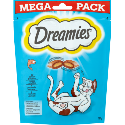 Dreamies kiegészítő macskaeledel lazaccal felnőtt macskák & 8 hetesnél idősebb kölykök számára 180 g