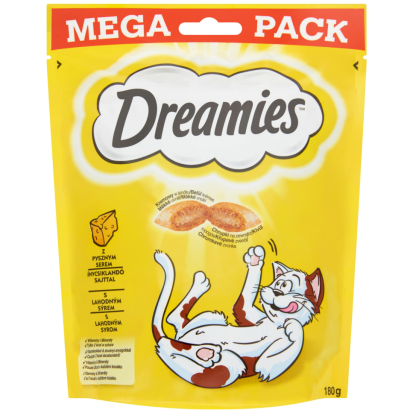 Dreamies kiegészítő macskaeledel sajttal felnőtt macskák és 8 hetesnél idősebb kölykök számára 180 g