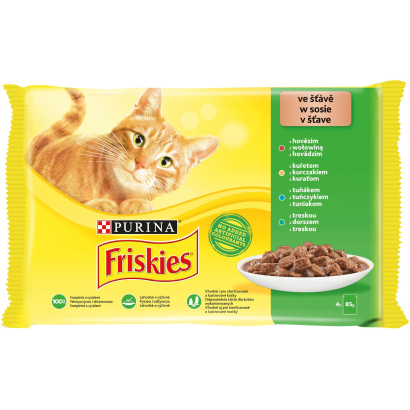 Purina Friskies szószban marhával/csirkével/tonhallal/tőkehallal nedves macskaeledel 4 x 85 g