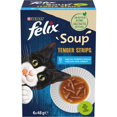 Purina Felix Soup Tender strips halas válogatás szószban nedves macskaeledel falatkákkal 6 x 48 g