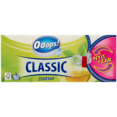 Ooops! Classic Zöld tea papír zsebkendő 3 rétegű 90 db