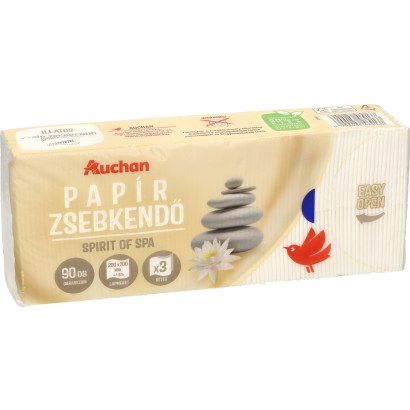 Auchan Kedvenc Sprit of Spa papír zsebkendő 3 rétegű 90 db