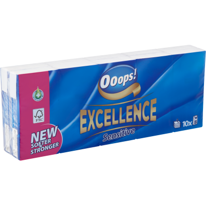 Ooops! Excellence Sensitive papír zsebkendő 4 rétegű 10 x 8 db
