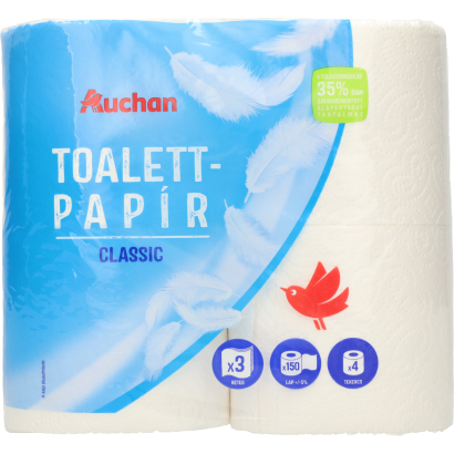Auchan Kedvenc toalettpapír classic 3 rétegű 150 lap 4 tekercs