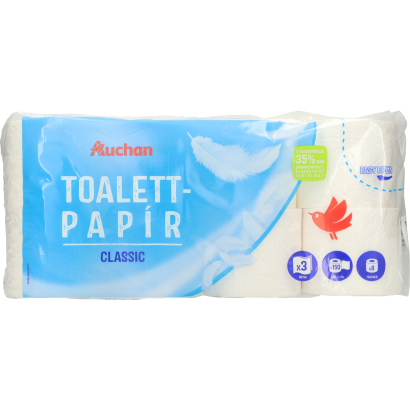 Auchan Kedvenc toalettpapír classic 3 rétegű 150 lap 8 tekercs