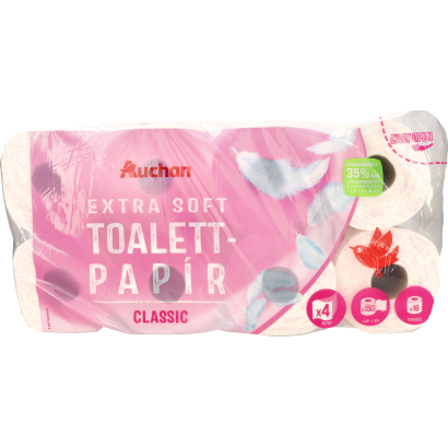 Auchan Kedvenc toalettpapír extra soft 4 rétegű 150 lap 16 tekercs