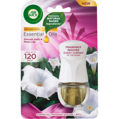 Air Wick Essential Oil Éji Liliom&Bársonyos Szatén elektromos légfrissítő készülék & utántöltő 19 ml