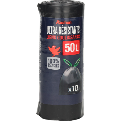 Auchan Kedvenc szemeteszsák, összehúzható kötözőkkel 50L x10 db