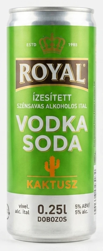 Royal Vodka Soda ízesített szénsavas alkoholos ital dobozos Kaktusz, Narancs