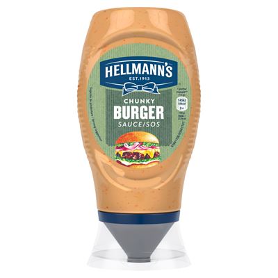 HELLMANN'S burger szósz csemegeuborka és vöröshagyma darabokkal 258 g