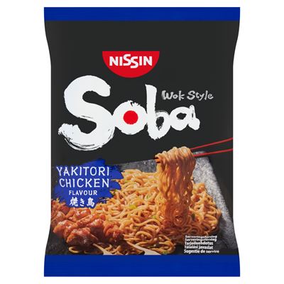 NISSIN Soba Wok Style instant tészta búzalisztből yakitori csirke ízű szósszal 110 g