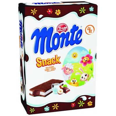 ZOTT monte Snack Tejes Csokoládés Mogyorós Krémmel Töltött Sütemény 4 x 29 g (116 g)