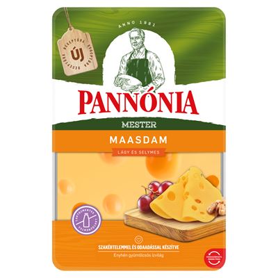 PANNÓNIA Mester Maasdam szeletelt, zsíros, félkemény, erjedési lyukas sajt 125 g