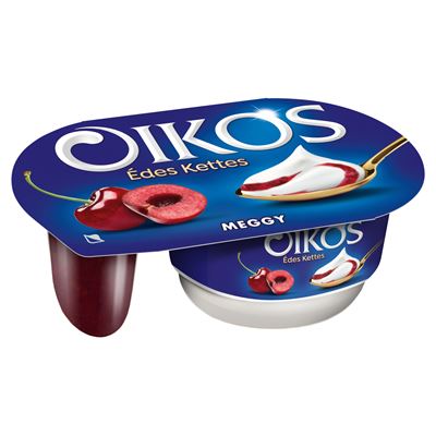 DANONE Oikos Édes Kettes élőflórás édesített joghurt meggyszósszal 118 g