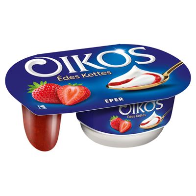 DANONE Oikos Édes Kettes élőflórás édesített joghurt eperszósszal 118 g