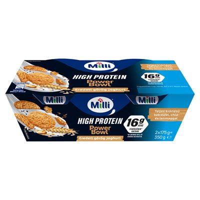 Milli Power Bowl zsírszegény eredeti görög krémjoghurt teljes kiőrlésű keksszel 2 x 175 g (350 g)