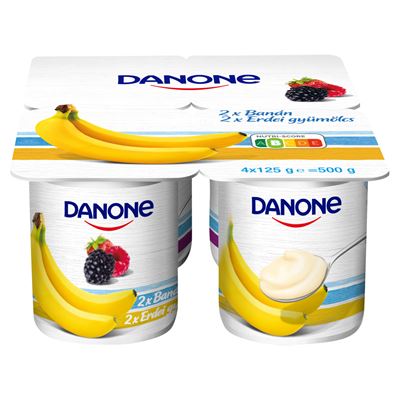 DANONE Banánízű és Erdei Gyümölcsízű, Élőflórás, Zsírszegény Joghurt ( 4 x 125 g ) 500 g