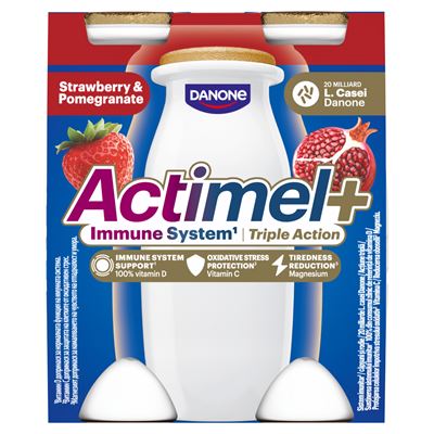 DANONE Actimel+ eper- és gránátalmaízű zsírszegény joghurtalapú ital 4 x 100 g (400 g)
