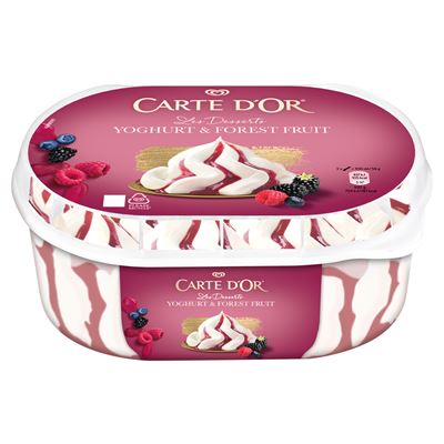 CARTE D'OR joghurtos jégkrém erdei gyümölcsös szósszal és cukrozott erdei gyümölcs darabokkal 825 ml