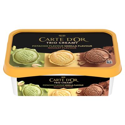 CARTE D'OR trio creamy pisztácia jégkrém, vanília ízű jégkrém és mogyorónugát ízű jégkrém 1000 ml