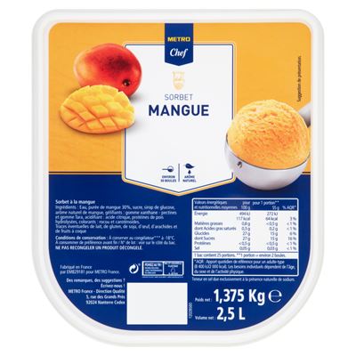 METRO Chef Mangós Sorbet Mangódarabokkal 2,5 l