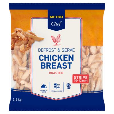METRO Chef Gyorsfagyasztott Sült, Sózott Csirkemell Csíkok 10 - 12 mm 2,5 kg