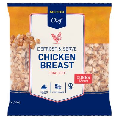 METRO Chef Gyorsfagyasztott Sózott, Sült, Kockázott Csirkemell 12 mm 2,5 kg
