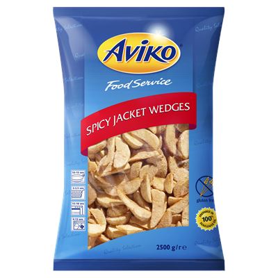 AVIKO Food Service Elősütött, Gyorsfagyasztott Héjas Burgonyagerezdek Pikáns Fűszerbevonattal 2,5 kg