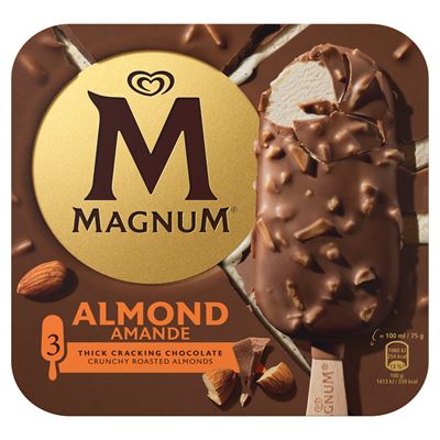 MAGNUM Almond vaníliás jégkrém tejcsokoládé bevonattal és manduladarabkákkal 3 x 100 ml (300 ml)