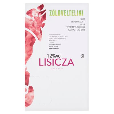LISICZA Zöldveltelini száraz fehérbor 12% 3 l