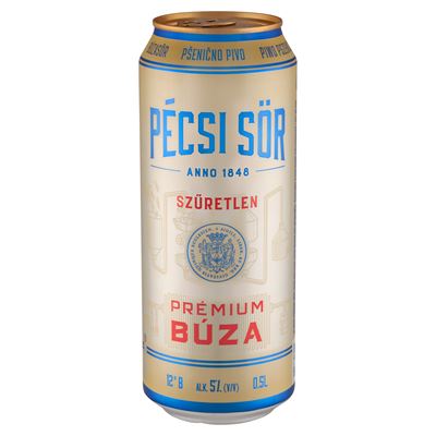 Pécsi Sör Prémium Búza Szűretlen Minőségi Világos Dobozos Búzasör 5% 500 ml