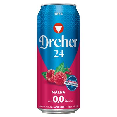 Dreher 24 Alkoholmentes Világos Sör és Málna ízű Ital Keveréke Cukorral és Édesítőszerrel 0,0% 500 ml