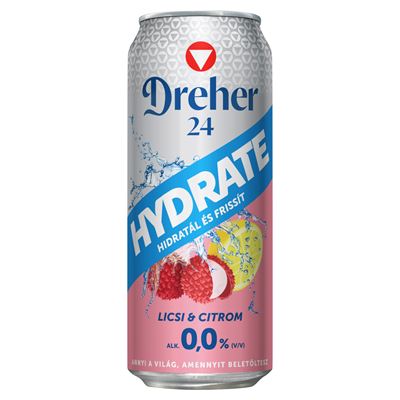 Dreher 24 Hydrate Alkoholmentes Világos Sör és Licsi-citrom ízű Ital Keveréke 0,0% 500 ml