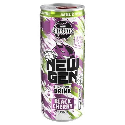 HELL NEW GEN Black Cherry Fekete Cseresznye és Tuttifrutti Ízű Koffein Tartalmú Szénsavas Ital 250 ml