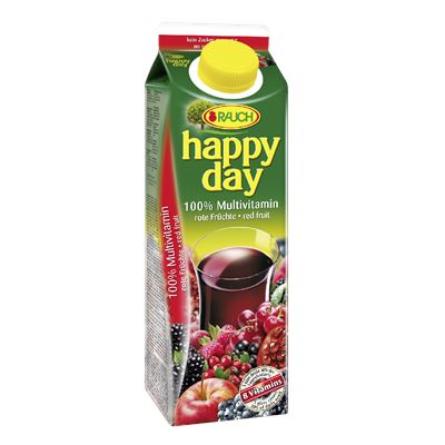 HAPPY DAY Rauch 100% Piros Multivitamin Vegyes Gyümölcslé 8 Vitaminnal 12 x 1 l