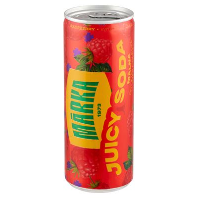 MÁRKA Juicy Soda málna szénsavas üdítőital cukorral és édesítőszerrel 250 ml