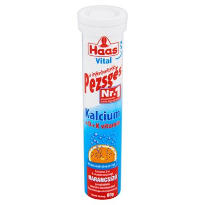 Haas Vital Kalcium + D + K- vitamin narancsízű étrend-kiegészítő pezsgőtabletta 80 g